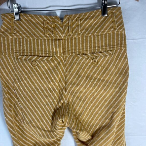 Free People Yellow High Waist Woven Striped Button Front Crop Pants Sz 2 - Picture 4 of 8